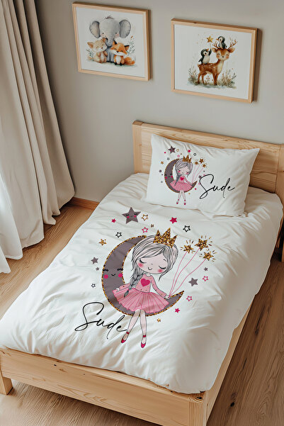 Lilabio İsme Özel Tek Kişilik %100 Pamuk Nevresim Takımı (160X220 CM) Prenses