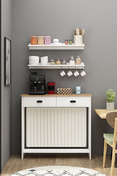 Avmpark Vira 110 Cm ( 90 Cm Ve 104 Cm Petekler Için ) Petek Üstü Kahve Köşesi Çok Amaçlı Raf Sepet Beyaz