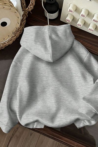 Know Unisex Gray Oversize Brooklyn Usa New York Printed Hooded Sweatshirt Hoodie