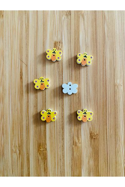 Kartopu Small Hole Butterfly Shaped Pattern Painting Wooden Button 10 X 14mm. Pack of 10. Yellow.