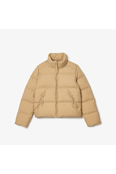 Lacoste Kadın Relaxed Fit Kapüşonlu Kahverengi Şişme Mont