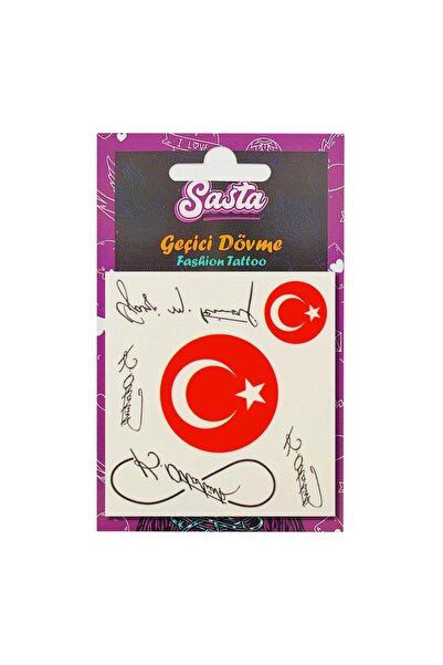Sasta Geçici Dövme Türk Bayrağı ve Atatürk İmzası
