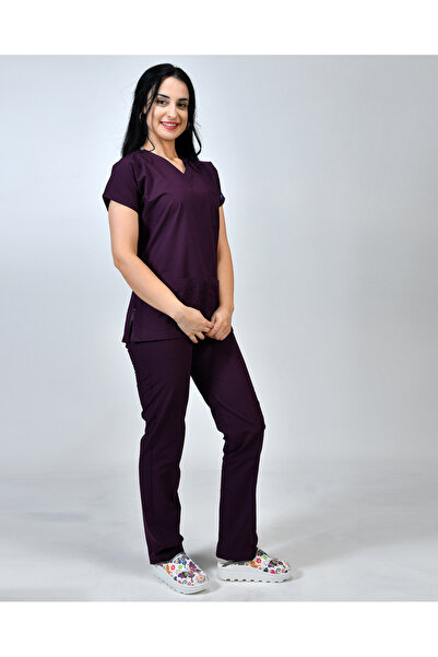 Kıraç Uniform Dr Greys Soft Likralı Mürdüm Doktor-hemşire Forması Medikal For...