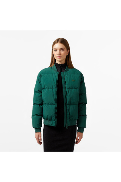 Lacoste Kadın Relaxed Fit Dik Yaka Koyu Yeşil Mont