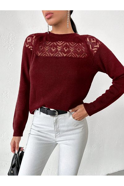 citystyle Pulover de damă roșu Claret cu dantelă