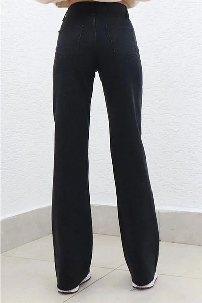 WODDİ Duryn Women's High Waist Black Wide Leg 90's Lycra Palazzo Jeans Pants