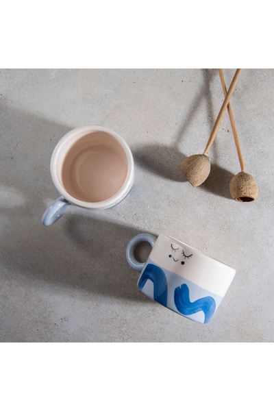 Ayda Seramik El Yapımı Seramik 2'li Mavi Lady Kahve Kupası - Fincanı