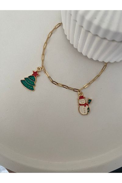 Stoneday New Year's Bracelet with Christmas Charm Gold Steel Chain
