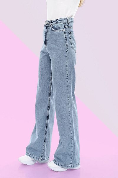 WODDİ Duryn Pamela Snow Wash Blue High Waist Lycra Palazzo Wide Leg Jeans Jeans
