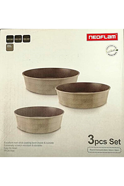 NEOFLAM ,Midas,Round Ovenware Set of 3pcs,non stick cast Aluminum,(Round 24,26,28 CM),Warm Marble