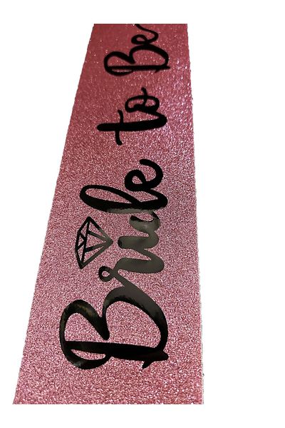robotrend 10 cm Wide Pink Black Italic - Glittered Lettering Sash Belt with Wedding Ring Bride To Be