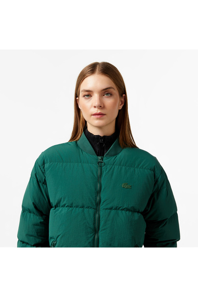 Lacoste Kadın Relaxed Fit Dik Yaka Koyu Yeşil Mont