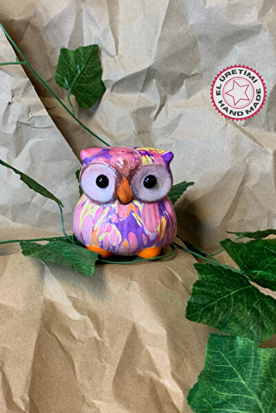 Uretti - Şebnem 6913 El Yapımı Ebrulu Seramik Minik Baykuş Biblo - Pembe