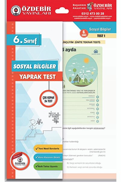 Özde Bir Yayınları Özdebir Yayınları 6.Sınıf Sosyal Bilgiler Yaprak Test 2026
