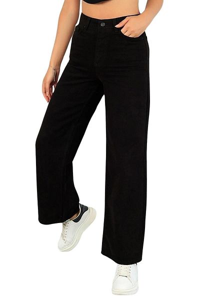 WODDİ Duryn Palazzo Black Loose Women's Jeans Lycra Stretch