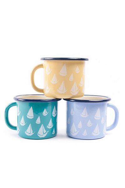 ANEMOSS Sailing Pattern Yellow Enamel Mug