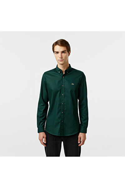 Lacoste Erkek Slim Fit Düğmeli Yaka Koyu Yeşil Gömlek