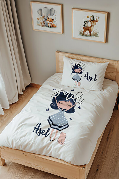 Lilabio İsme Özel Tek Kişilik %100 Pamuk Nevresim Takımı (160X220 CM) Gülümse...