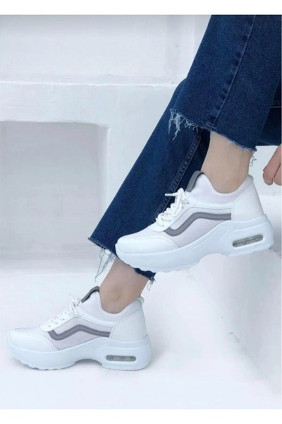 Flet BEYAZ AİR TABAN ANORAKLI RAHAT YUMUŞAK KADIN SPOR AYAKKABISI
