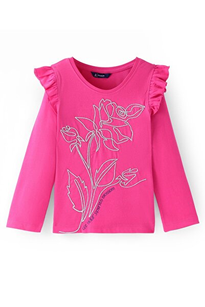 Pine kids بلوزة Pine Kids المصنوعة من القطن بأكمام طويلة مع تفاصيل كشكشة وتطر...