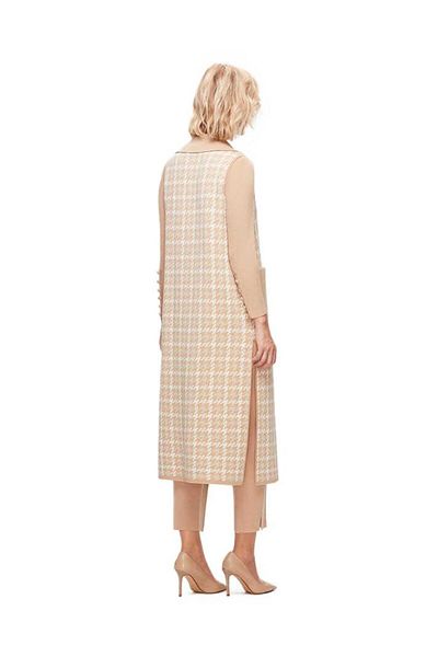 MISS DALIDA Beige Houndstooth Print Long Knitwear Vest T25K-1003