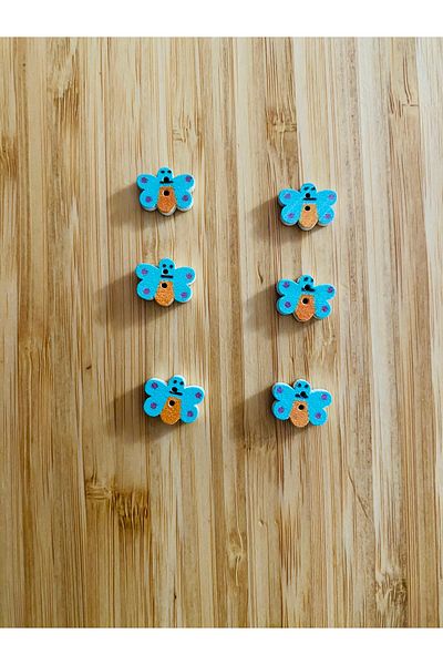 Kartopu Small Hole Butterfly Shaped Pattern Painting Wooden Button 10 X 14mm. Pack of 10. Turquoise.