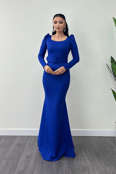 giyimmasalı Rochie detaliată cu curea din stofă creponată pește - Saks Blue