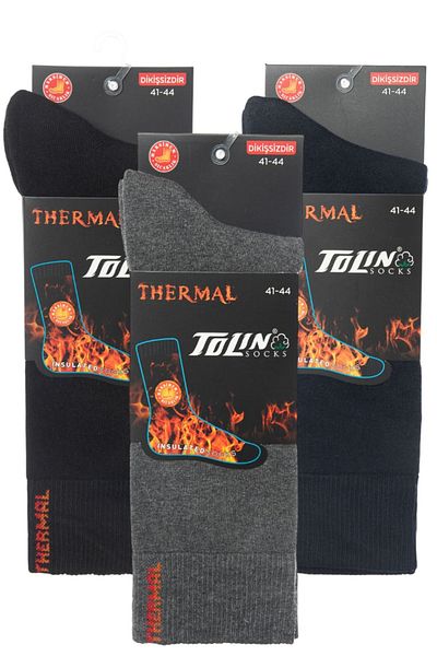 TOLIN Men's 3-Piece Thermal (Termal) Mixed Color Socks Set 19408