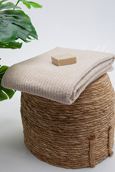 FAVORA Line Luxury Beige Cotton Bath Towel - 100X150