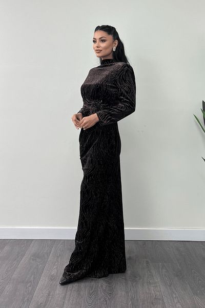 giyimmasalı Βραδινό φόρεμα Velvet Fabric Glitter Printed - ΚΑΦΕ