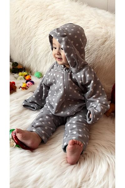 DİVİSTA Unisex Baby Polka Dot Eared Jumpsuit