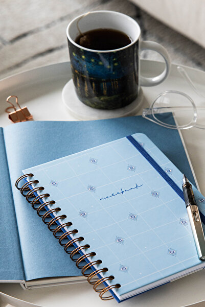 PAPERORA A5 Spiralli Sert Kapak Lastikli Kareli Not Defteri Mavi Nazar