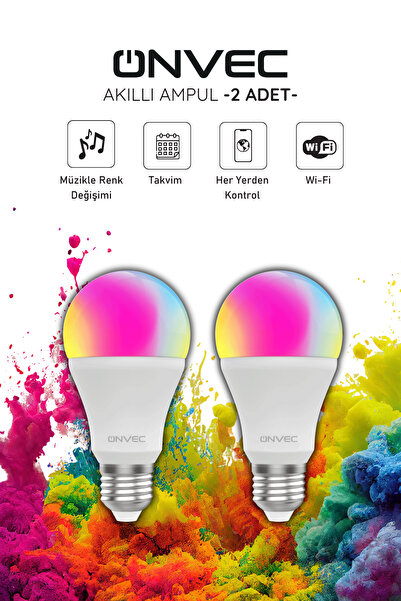 ONVEC Wifi Bluetooth Destekli 9w Rgb 2 Adet Akıllı Ampul Tuya