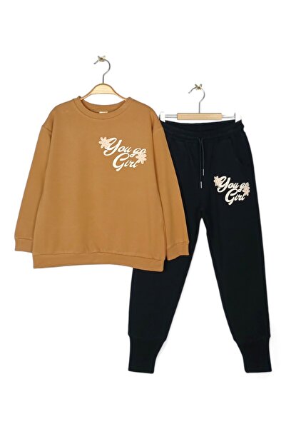 Via Girls Girl's Crew Neck Back Printed Pocket Tracksuit Set |   Children's Clothing for Ages 8-14