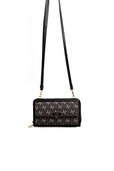 Silver Polo محفظة نسائية سوداء مع حزام للهاتف طراز SP921