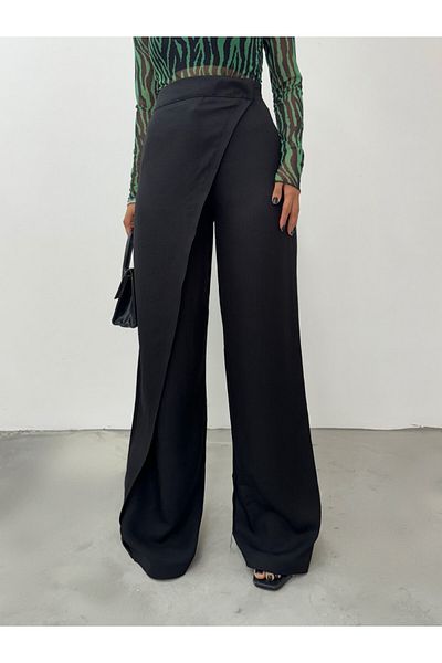 Modamorfo Pantaloni negri din in - Stratificat lateral
