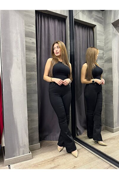 mooishan Ganikus Μαύρο Χρώμα Ψηλόμεσο Στενό Εφαρμοστό Ισπανικό Τζιν Παντελόνι...