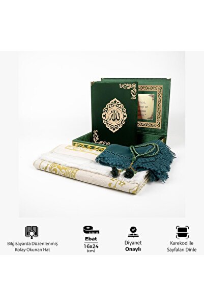Hayrat Neşriyat Shawl + Prayer Rug + Rosary + Quran Gift Set (Medium B. Shams...