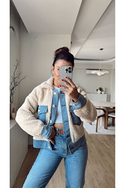 Fistan Byn Melisa Jachetă de pluș cu garnitură din denim