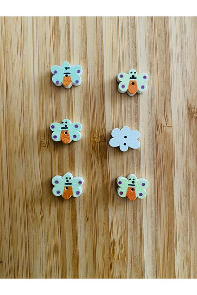 Kartopu Small Hole Butterfly Shaped Pattern Painting Wooden Button 10 X 14mm. Pack of 10. Green.