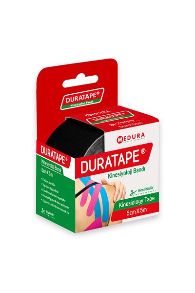 Duratape شريط علم الحركة وشريط الألم الرياضي باللون الأسود - 5 سم × 5 متر