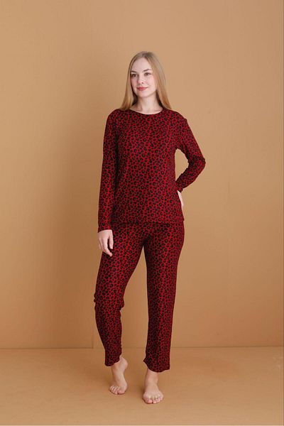 MEBA Set de pijamale din piele intoarsa cu model imprimat pentru dama