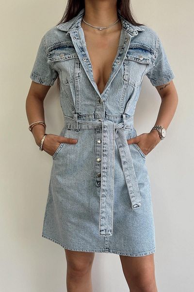 misigo ROCHIE DE DENIM CU BUTONE CU CUREA DESCHIS ZAPADA