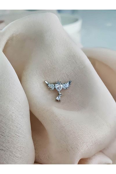 Eva Takı Store Angel Angel Wing Cartilage Piercing Tragus Helix Silver Silver Color Earrings