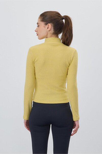 TUBİA Kadın Sarı Renk Yarım Balıkçı Fermuarlı Crop Hırka