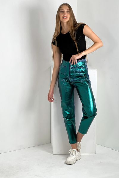 Miss Poem Blugi de damă cu picioare largi, talie înaltă, pantaloni din denim verde mom