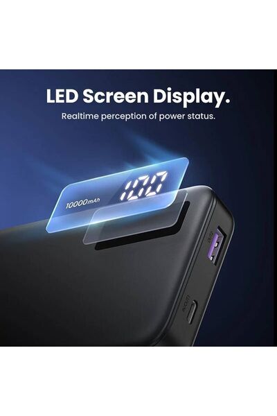 Ugreen باور بانك ثنائي الاتجاه للشحن السريع بمنفذ USB-C ومنفذ USB بقوة 10000 مللي أمبير في الساعة - أسود