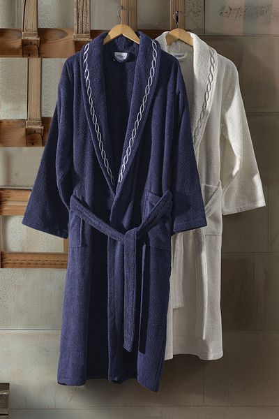 Doqu Home Μπουρνούζι Helena + Πετσέτα προσώπου S/M-L/XL Ecru-Navy Blue