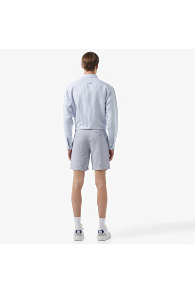 Lacoste Erkek Slim Fit Keten Mavi Bermuda