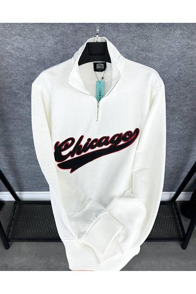 Ral Sport Λευκό φούτερ Chicago - Σχέδιο με μισό φερμουάρ